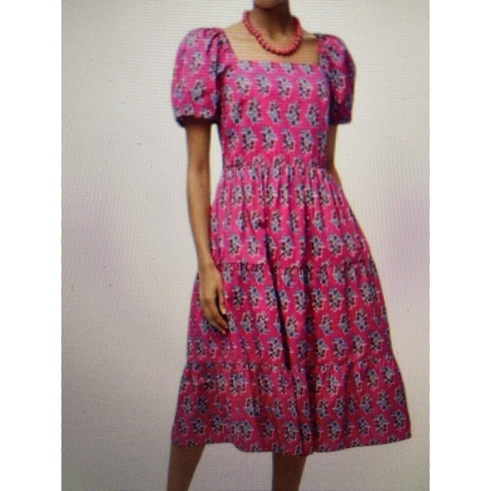 NWT J.Crew factory floral print tiered puff sleeve midi dress 00